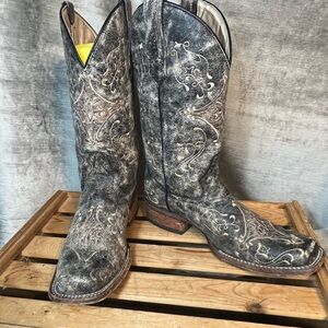 Circle G Black Crackle Distressed Western Boots. Women's Size 9. #9109